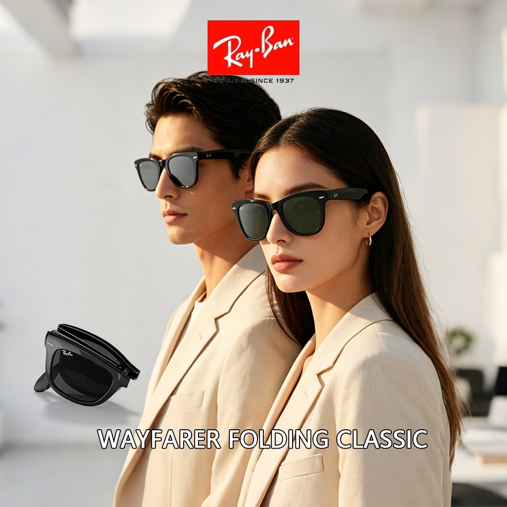 Kacamata Hitam RAY-BAN WAYFARER FOLDING CLASSIC RB4105 pria wanita GLOSS Black Green Original 100% l