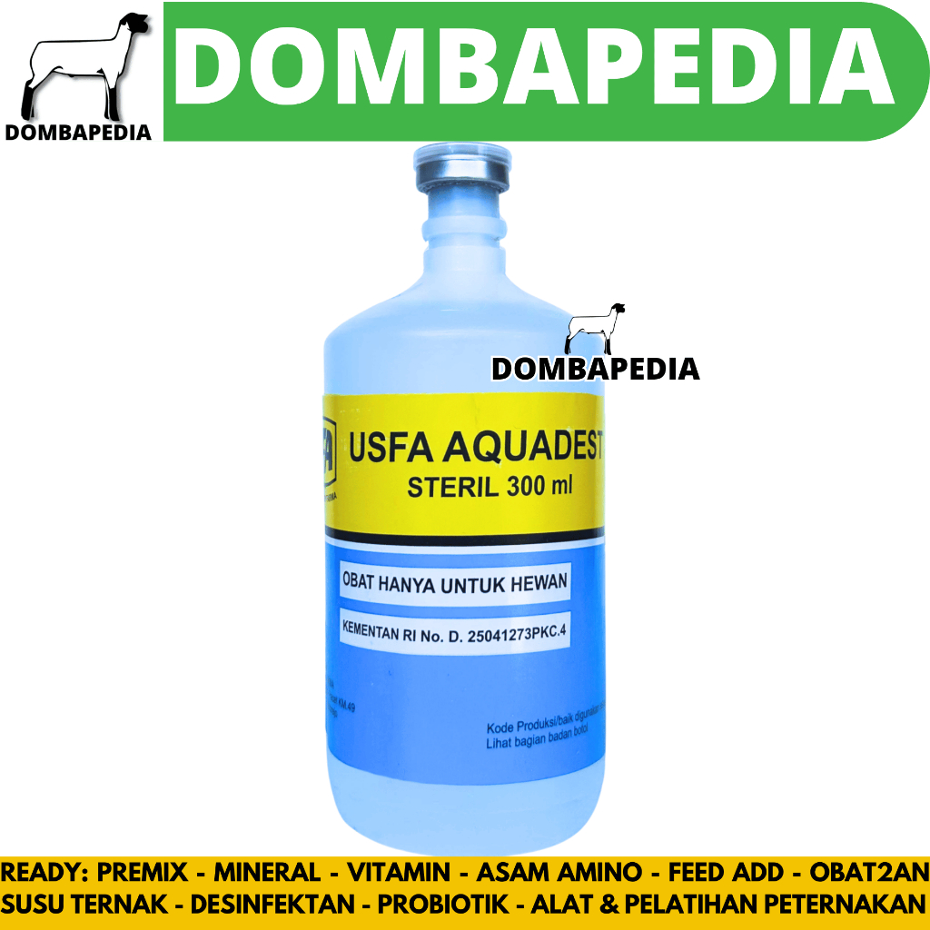 USFA AQUADEST 300ML - Aquades Air Steril Destilated Water untuk Campuran Obat Hewan Ternak
