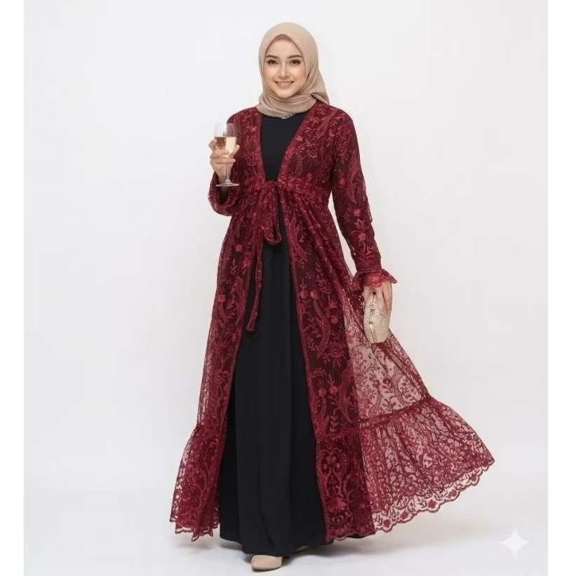 Liliarda Long Outer Brokat Tile Outer Long Tile Lengan Panjang Wanita Elegan Kondangan Wisuda Pesta 