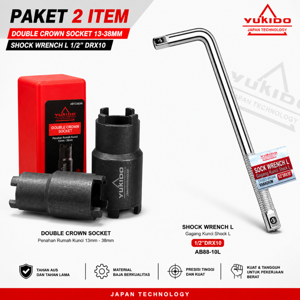 PAKET YUKIDO KUNCI MAHKOTA + GAGANG SHOCK ( L ) - Double Crown Socket Kunci Mahkota Kunci Kopling YU