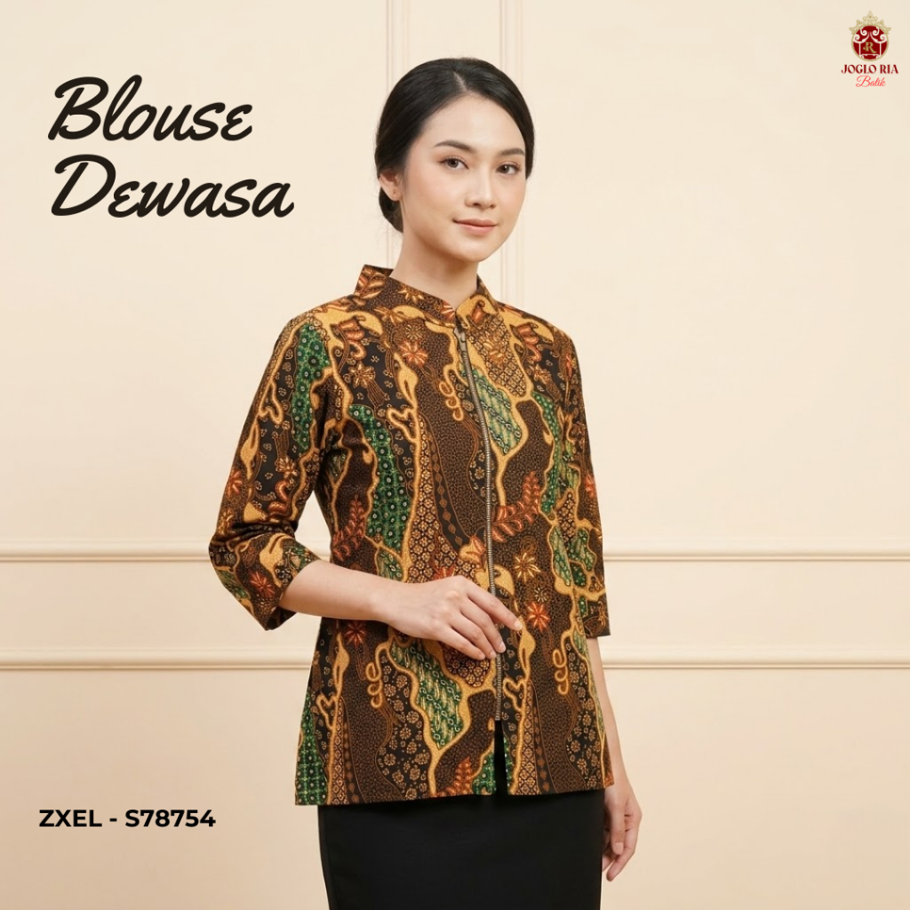 Blouse Batik Wanita Resleting Depan Busui Friendly Katun Solo - Tunik Batik Kerja Ria Batik Solo