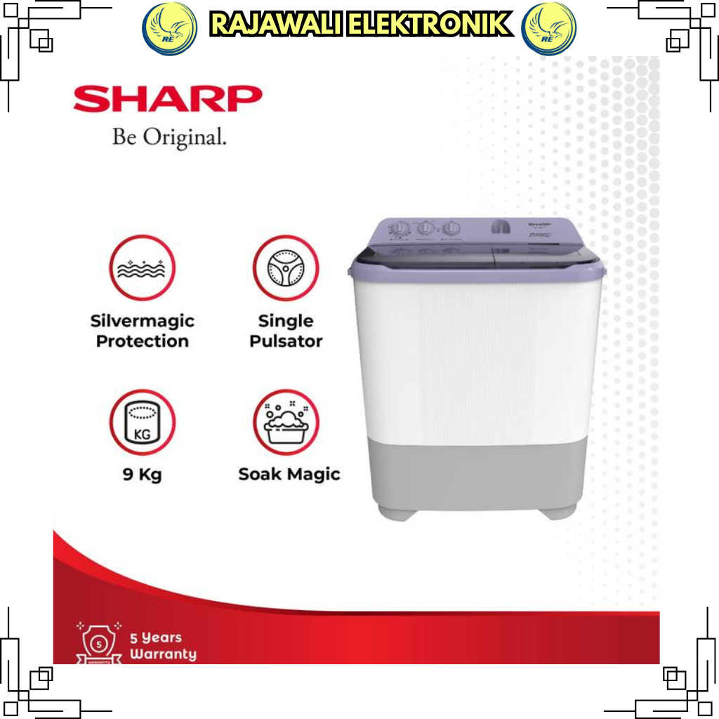 INSTANT Mesin Cuci Sharp 9kg EST95NT EST 95NT 95 NT Puremagic 2 tabung