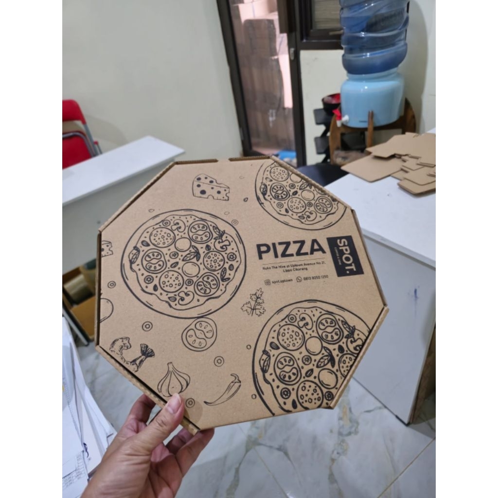 READY KARDUS PIZZA HEXAGONAL CUSTOM SABLON UKURAN 22×22×5CM