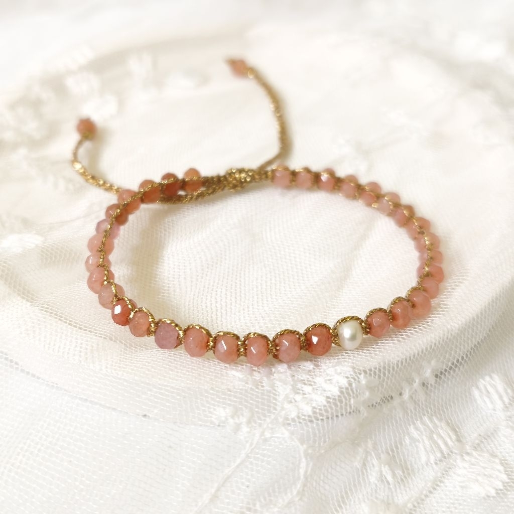 BRACELET NATURAL STONES PEACH MIX FRESH WATER PEARL TALI SAMAPURA