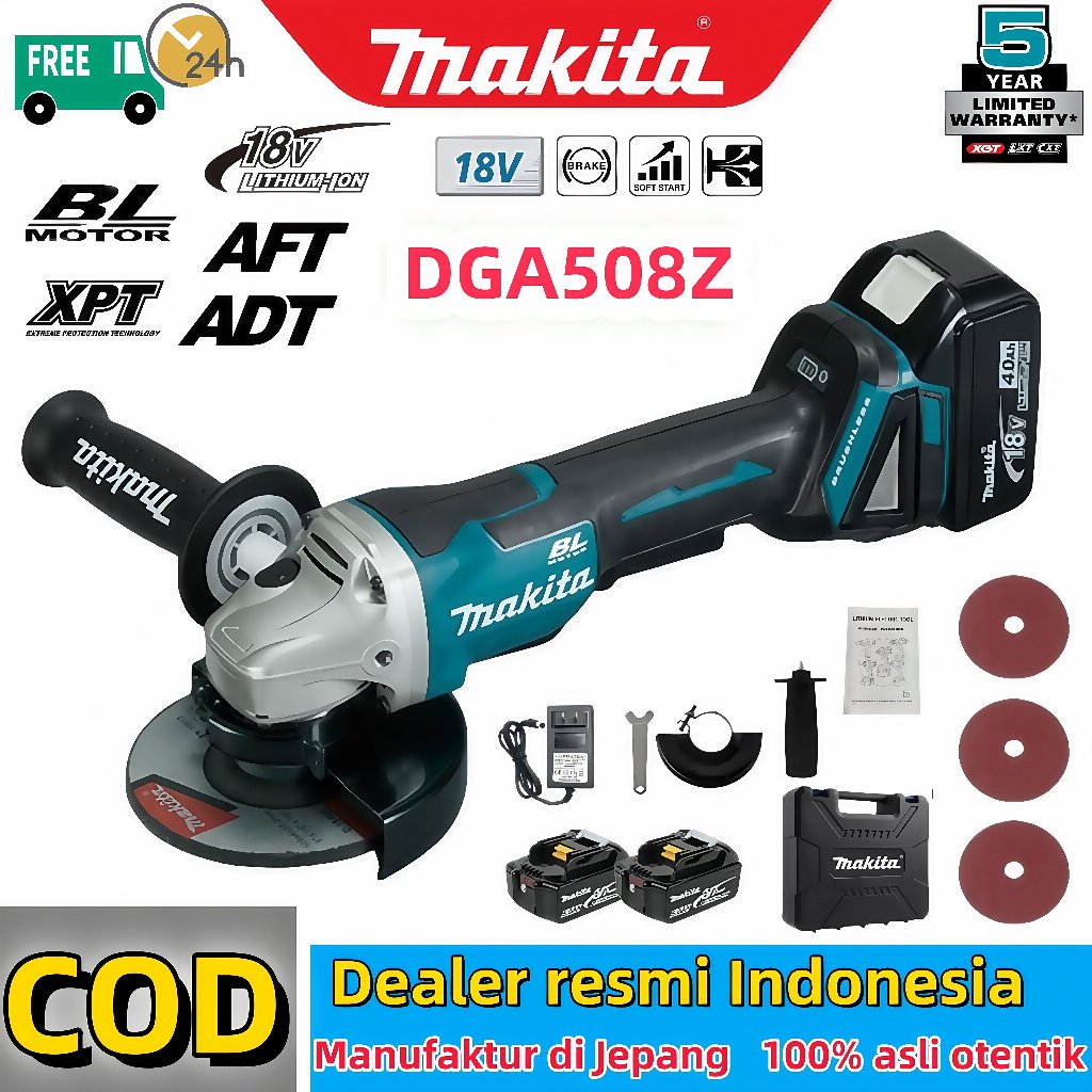 [Distributor resmi di Indonesia] makita 18V Cordless Angle Grinder DGA508Z Rechargeable Electric Ang