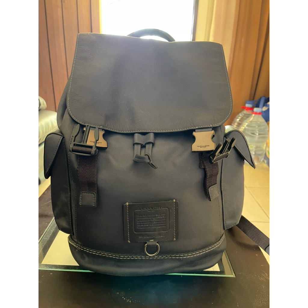 Tas Ransel Kulit Pria Coach League Flap Backpack Original Navy Premium