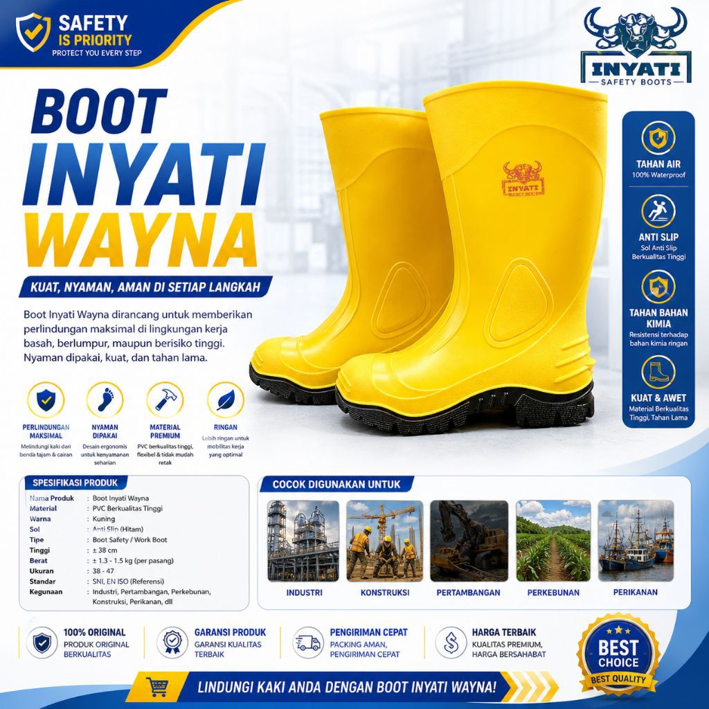 Sepatu Safety Boot Inyati Kuning Original Berkualitas  Asli - Safety Shoes Keselamatan Kerja