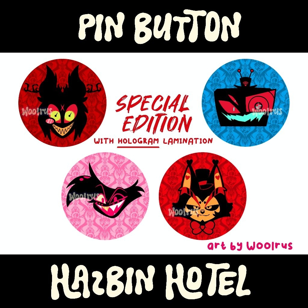 ‼️DEFECT SALE‼️ [buy 2 free HH photocard] HAZBIN HOTEL PIN BUTTON FAN MERCH | Alastor | Vox | Angel 