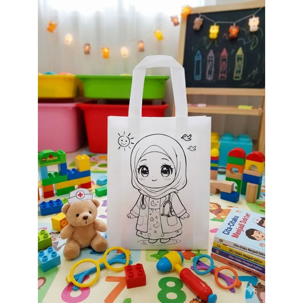 Tas Spunbond Mewarnai Anak ukuran 25x35cm | Goodie Bag Mewarnai | Tas Lukis Anak