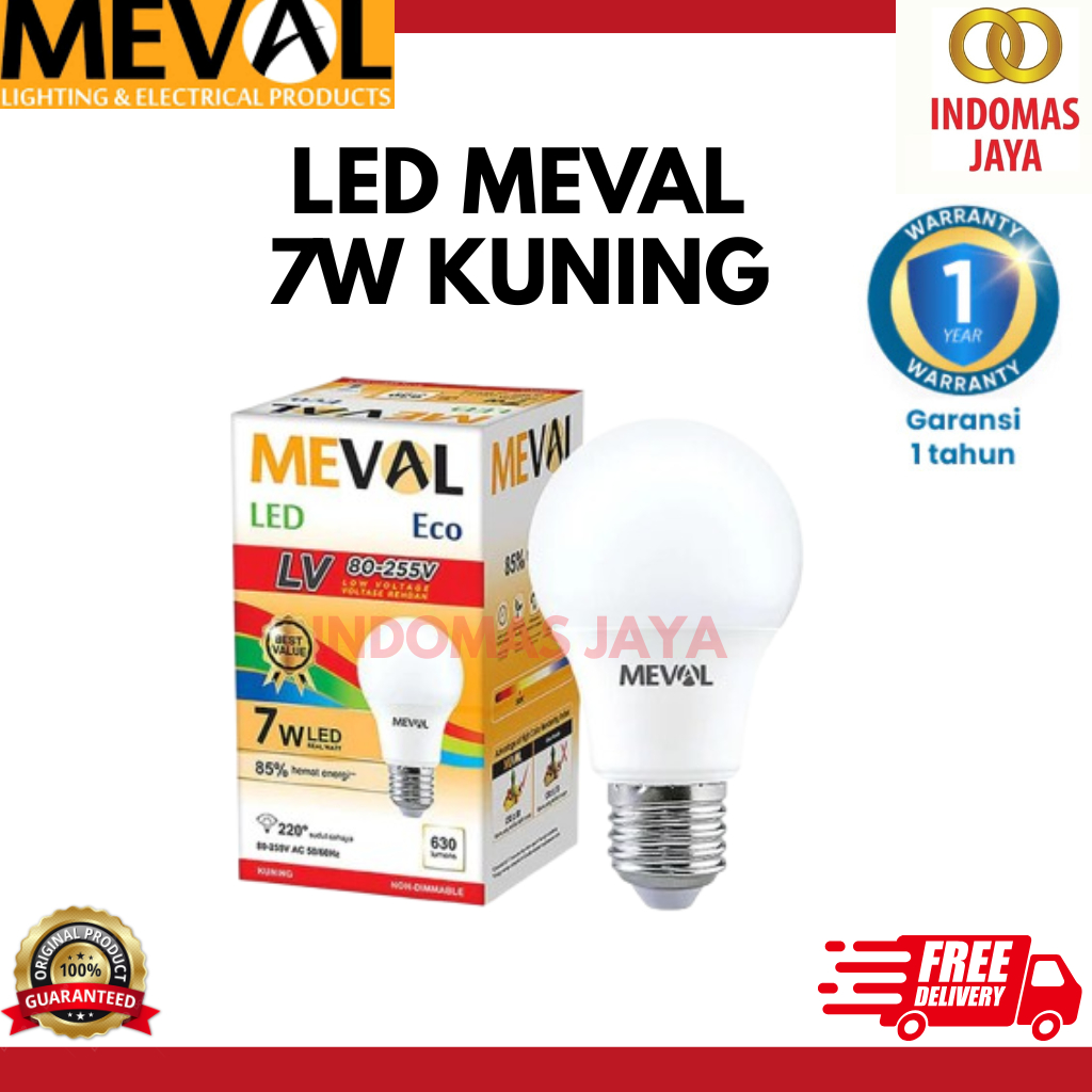 lampu led meval 7 watt warm white bohlam led cahaya kuning garansi 1tahun