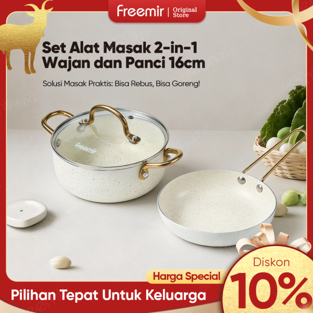 [HOT] freemir Original Panci Mini set 2pcs Rebus MPASI 16cm 1L Anti Lengket Desain Unik Aman Foodgra