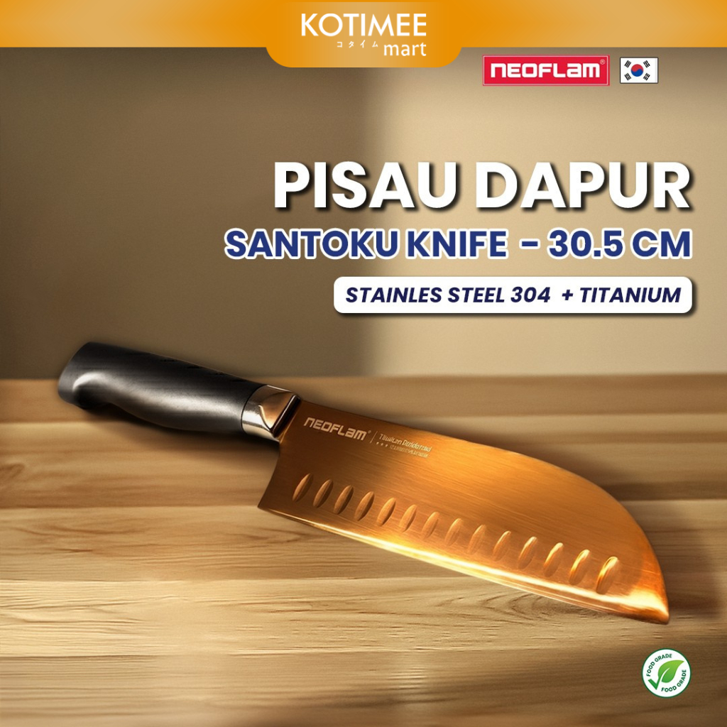Pisau Dapur Stainless Steel 304 Titanium – Santoku Knife 7” Tebal Super Tajam | Neoflam Korea