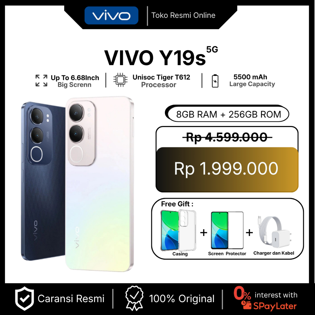 vivo Y19S 50 MP AI Camera, 5500mAh+15W FlashCharge, SGS Drop Resistance, IP64 Dust Waterproof, Dual 
