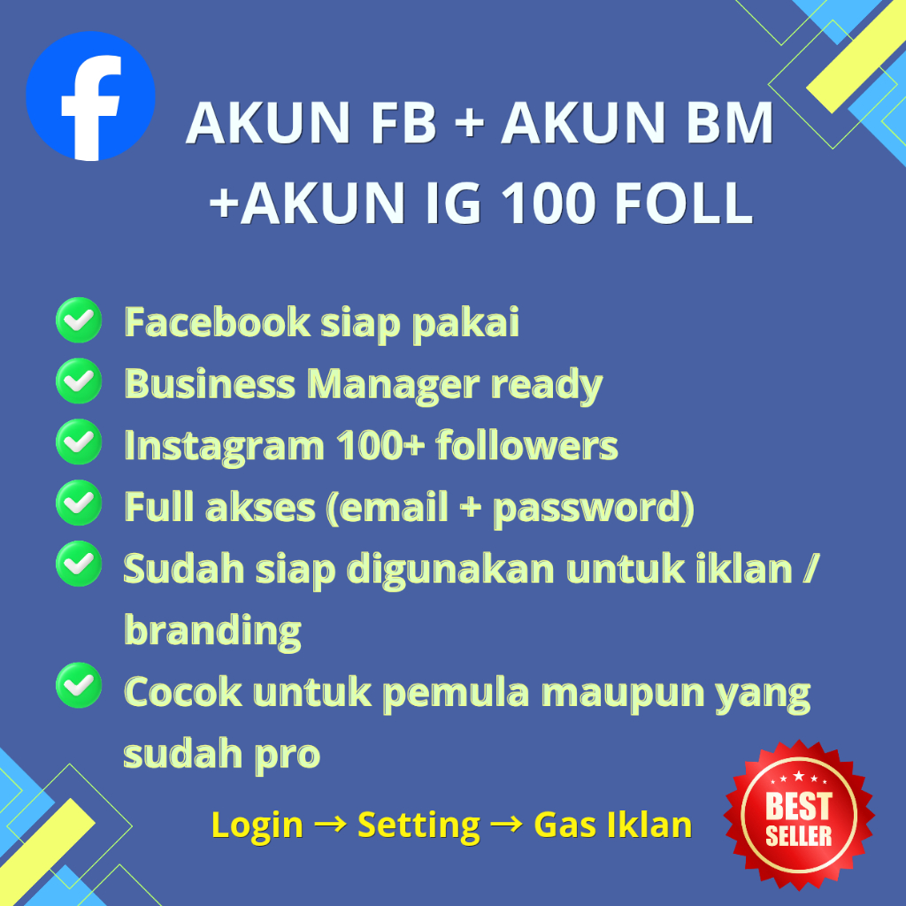 Akun FB + BM + IG 100 Followers | Siap Pakai Iklan & Bisnis