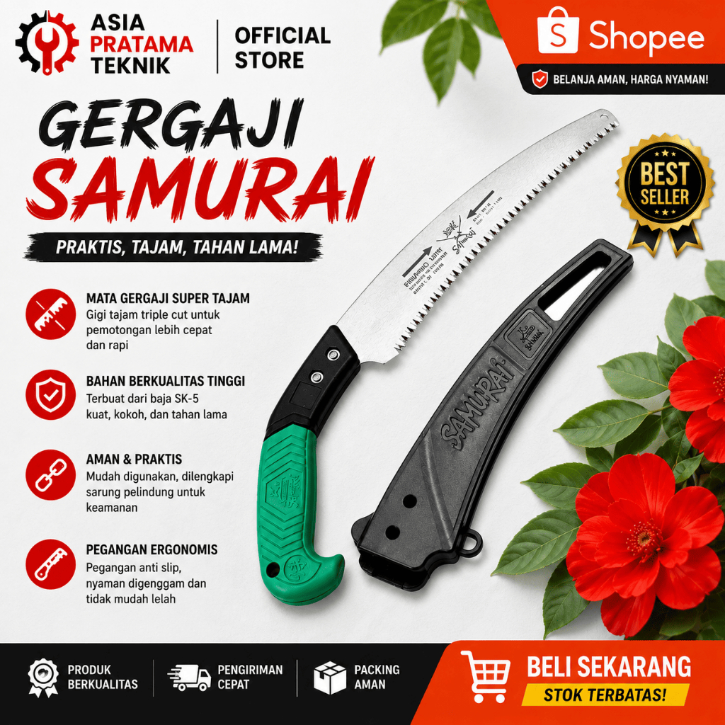 Gergaji Kopi Samurai 100% ORIGINAL JAPAN Super Tajam Potong Dahan Ranting Pohon - Gergaji Samurai As
