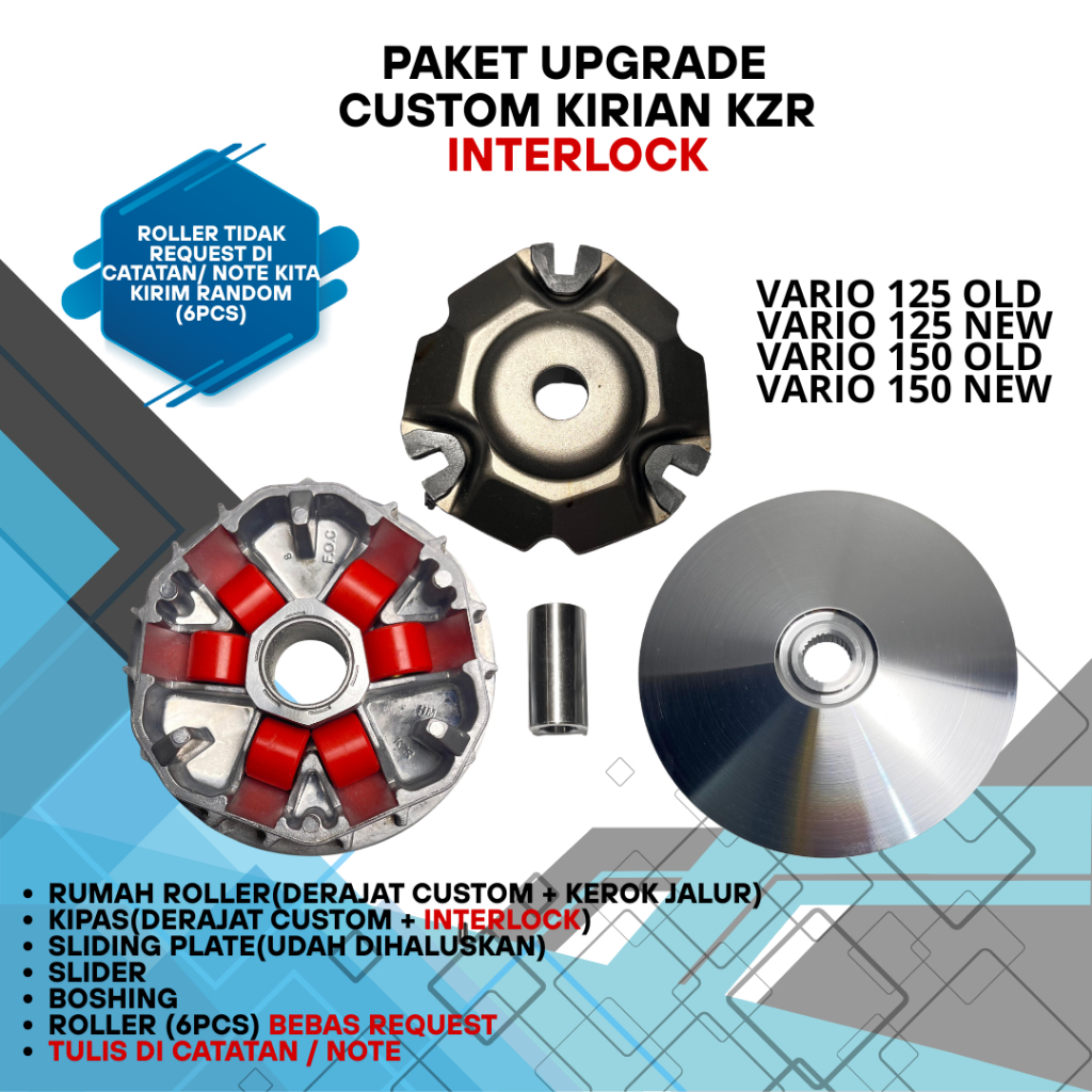 Upgrade Pulley set Rumah Roller Paket Kirian Bubut Custom KZR VARIO 125 /150 OLD/NEW