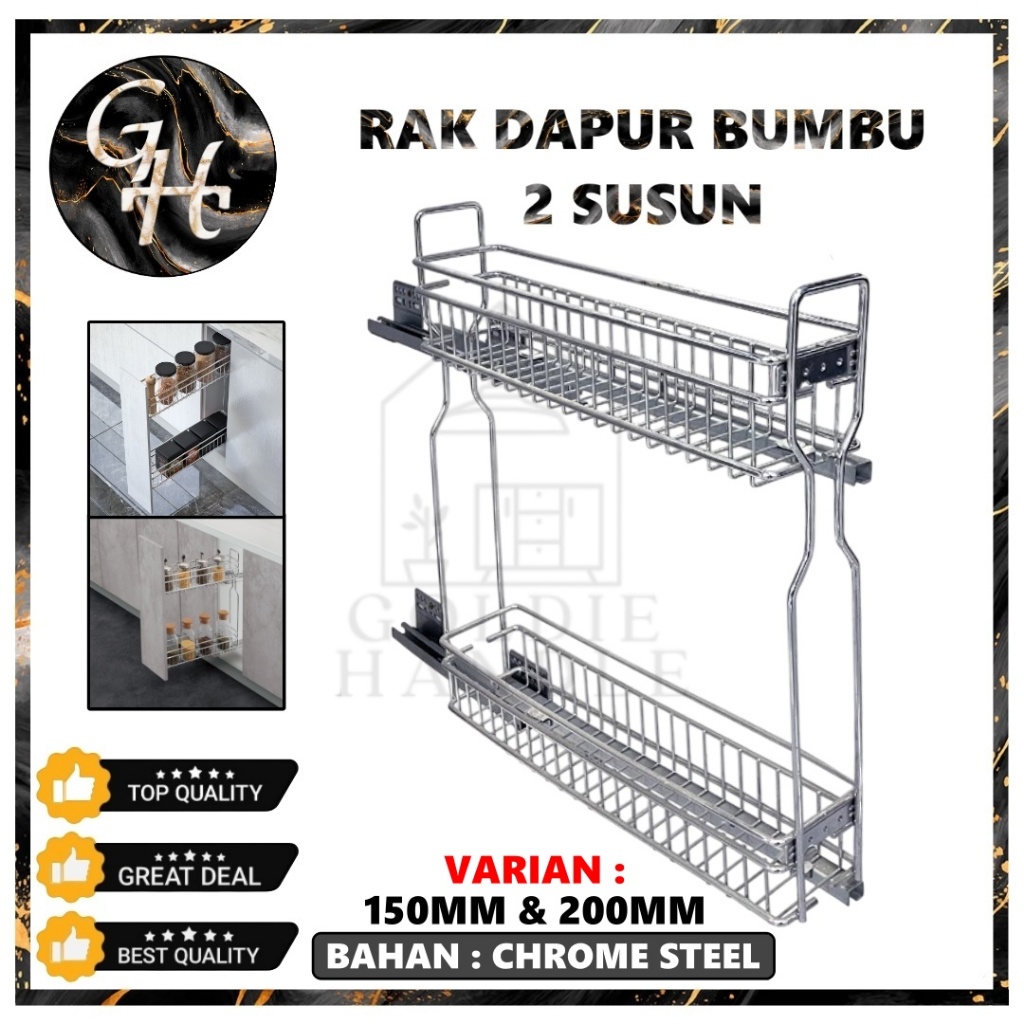 Rak Dapur 2 Susun Rak Botol  Kitchen Set Lemari Bawah Rak Botol Bumbu Chrome Stainless
