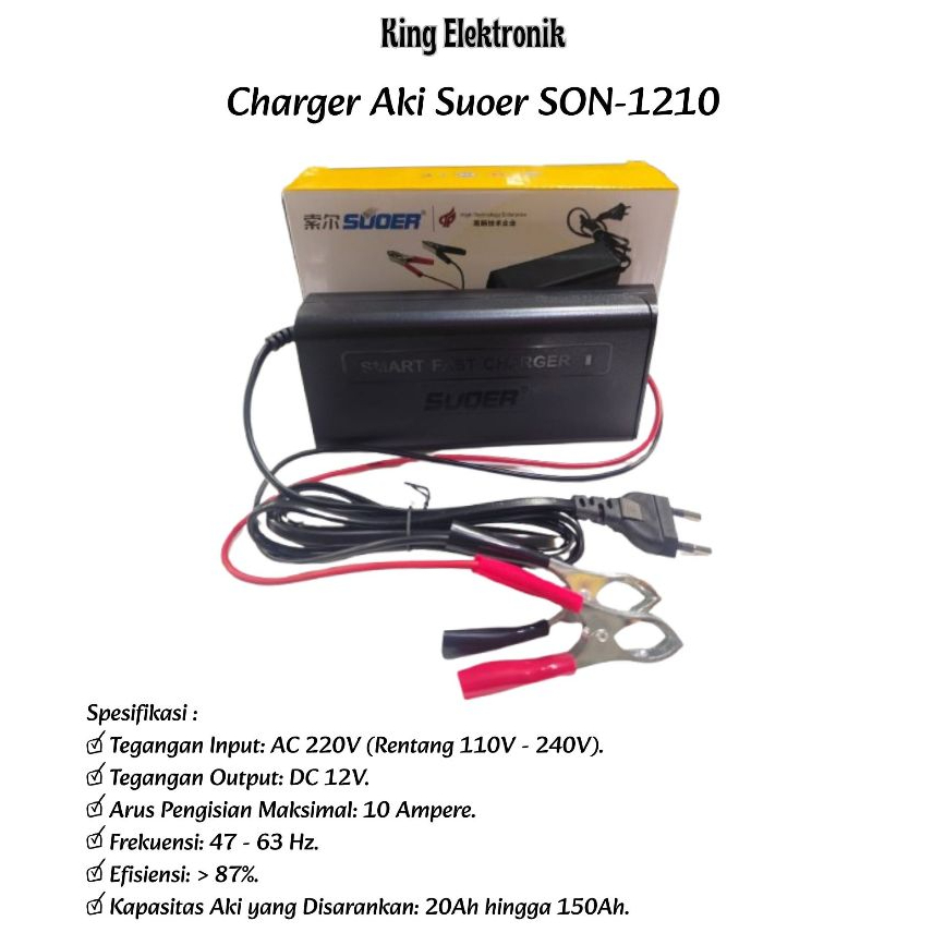 Charger Accu Cas Aki Smart Fast Charger Souer SON-1210 10A