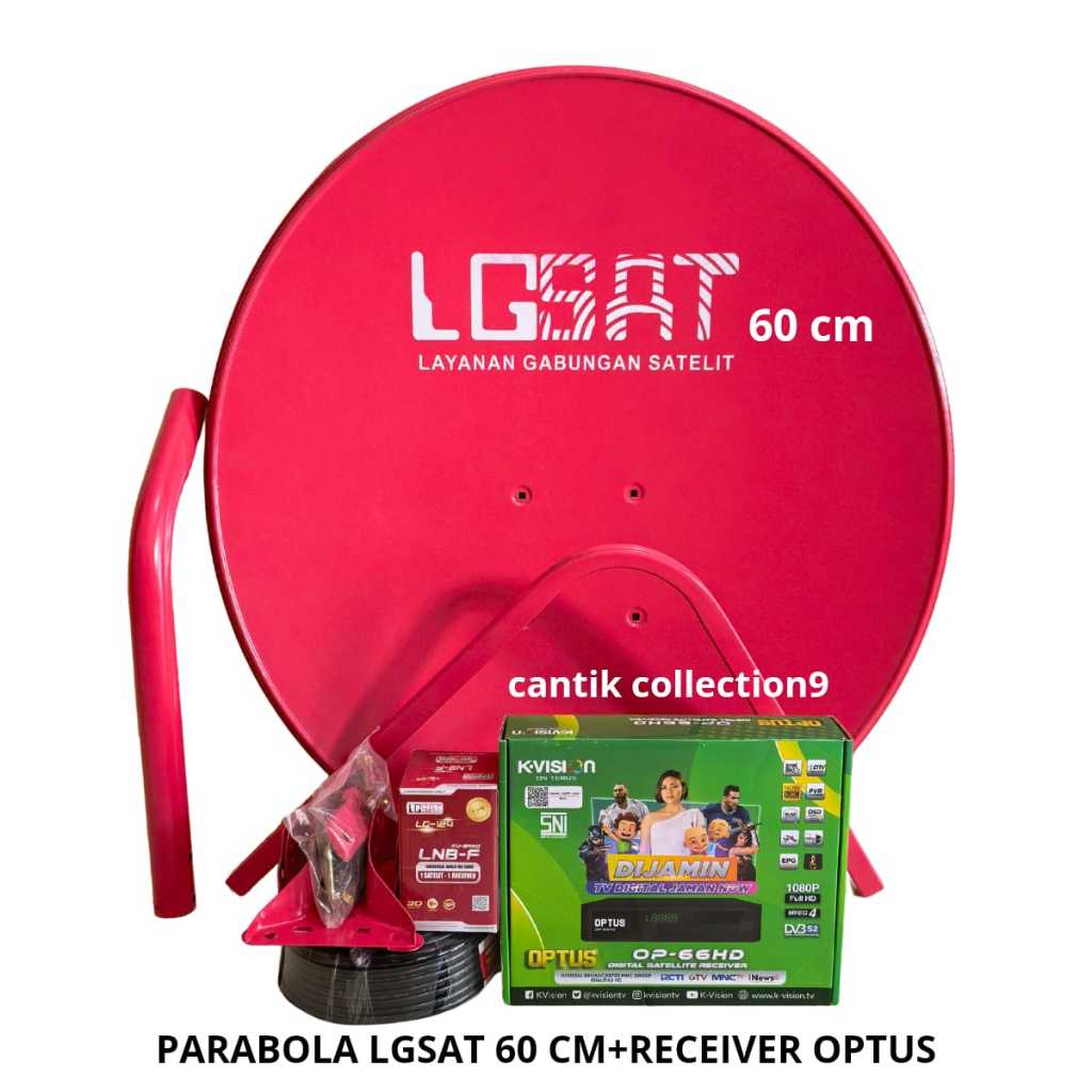 Parabola Mini Lgsat 60 Cm Merah Full+Receiver Kvision Optus 66Hd