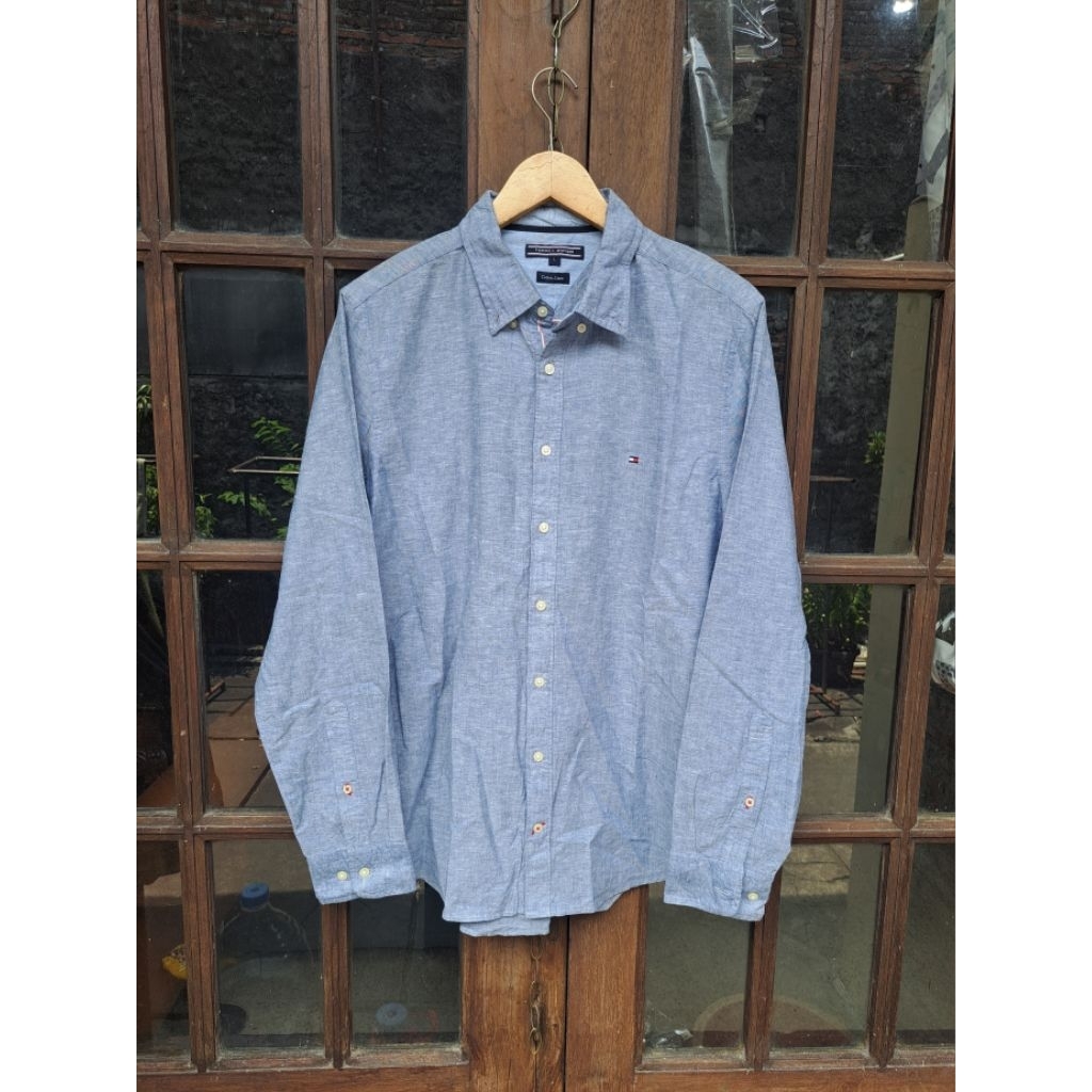 Kemeja Linen Tommy Hilfiger Mens L Slim Original