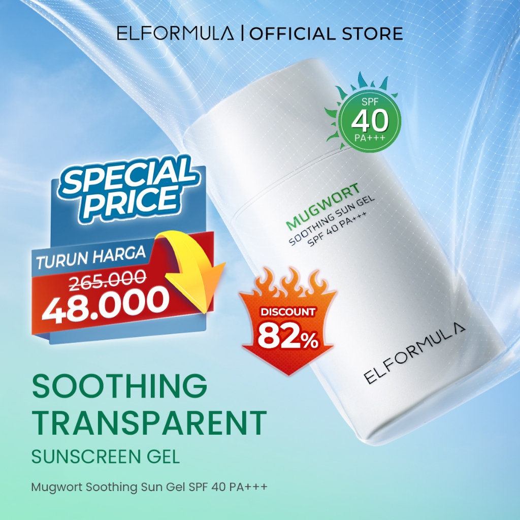 [TURUN HARGA] ELFORMULA Mugwort Soothing Sun Gel SPF 40 PA+++ - Sunscreen Gel Transparan dengan Pant