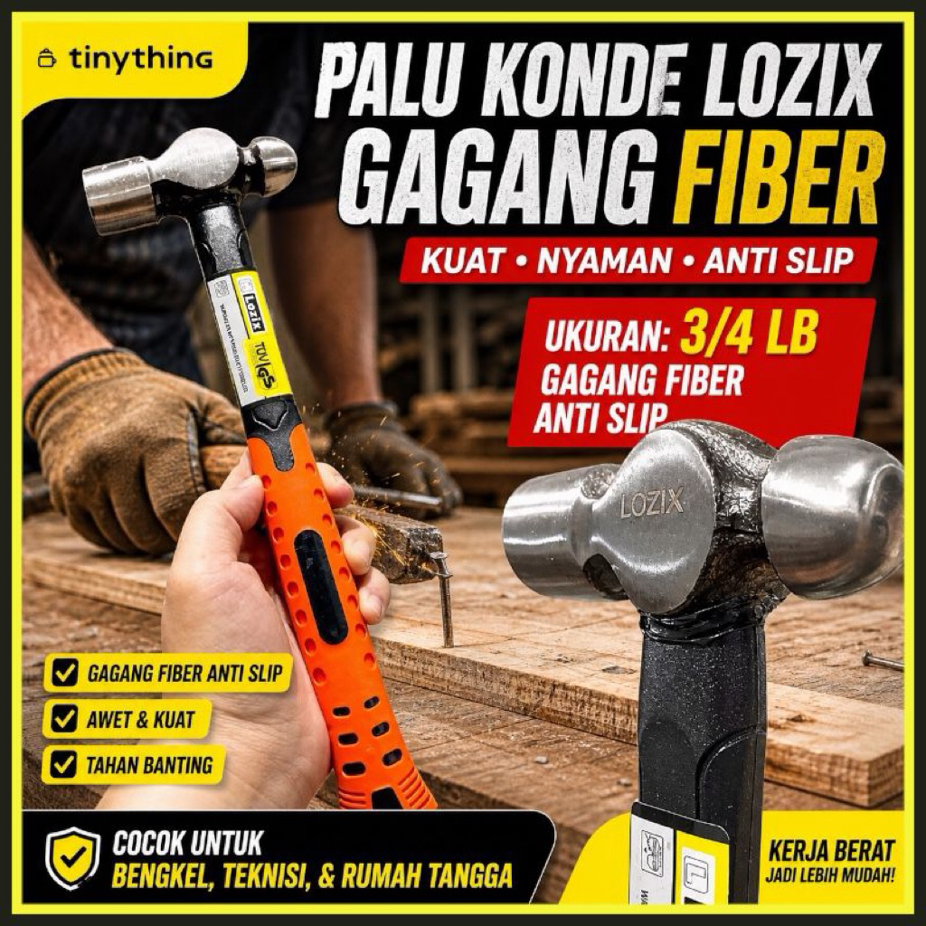 LOZIX Palu Konde Gagang Fiber 1/2 3/4 1 1.5 2 Palu Besi 1/2 lb 3/4 lb 1 lb 1,5 lb 2 lb palu besi baj