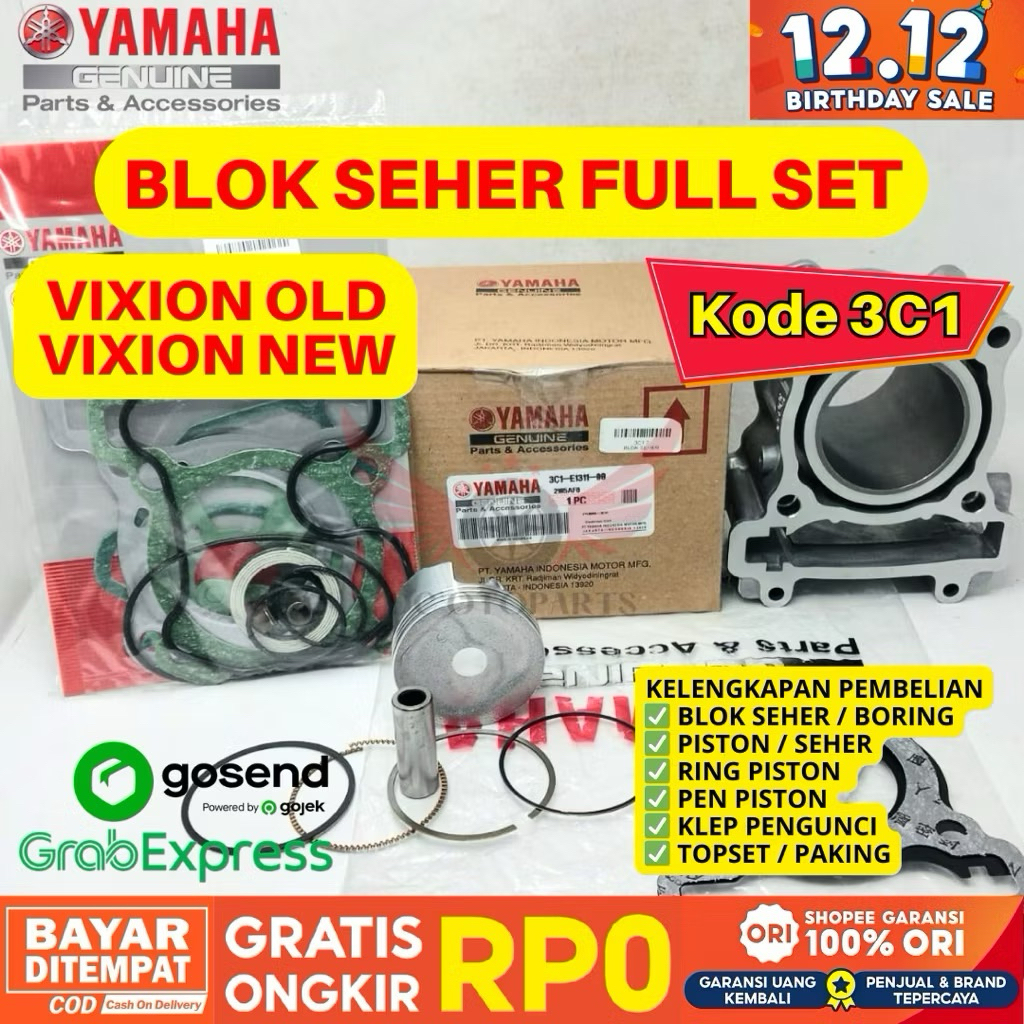 3C1 BLOK SEHER FULL SET VIXION ORIGINAL YAMAHA GENUINE PARTS, PAKET BLOK SEHER VIXION NEW, PAKET LEN