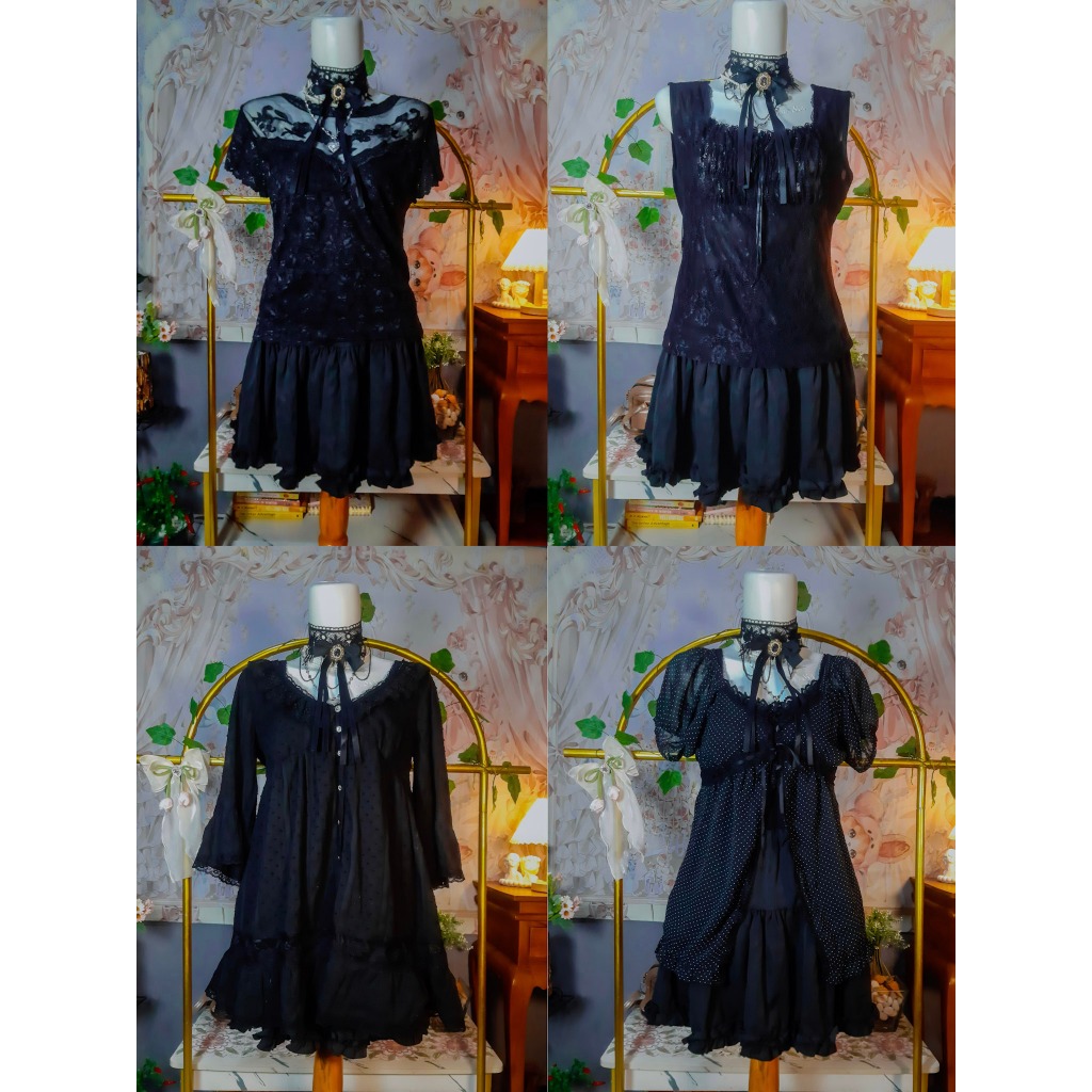 Blouse Hitam Pakaian Kemeja Y2k Jepang Axes Femme Uni Liz Lisa GU Bunga Katun Katbol