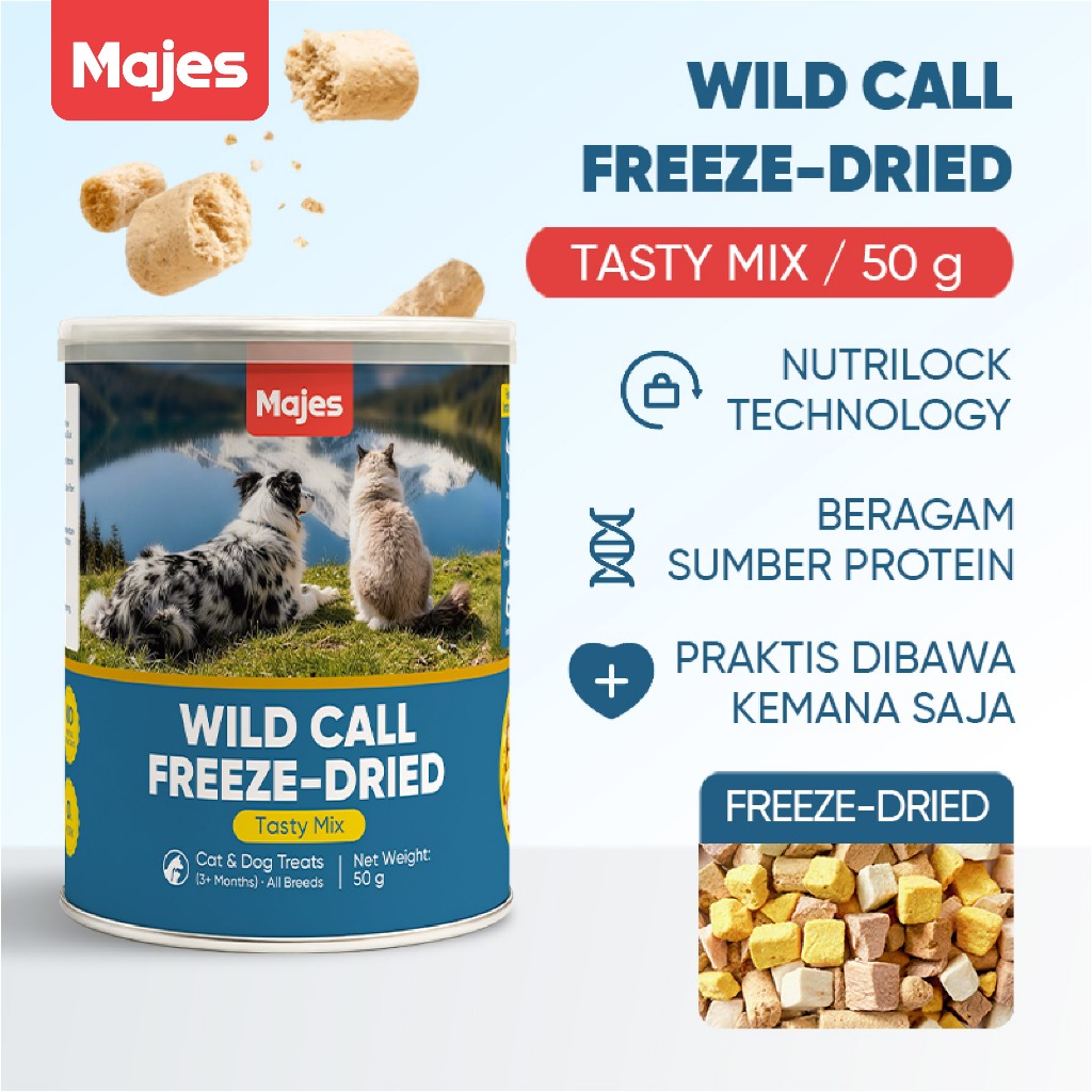Majes Wild Call Freeze-Dried Snack Kucing & Anjing Rasa Salmon 50gr – Cat & Dog Snacks
