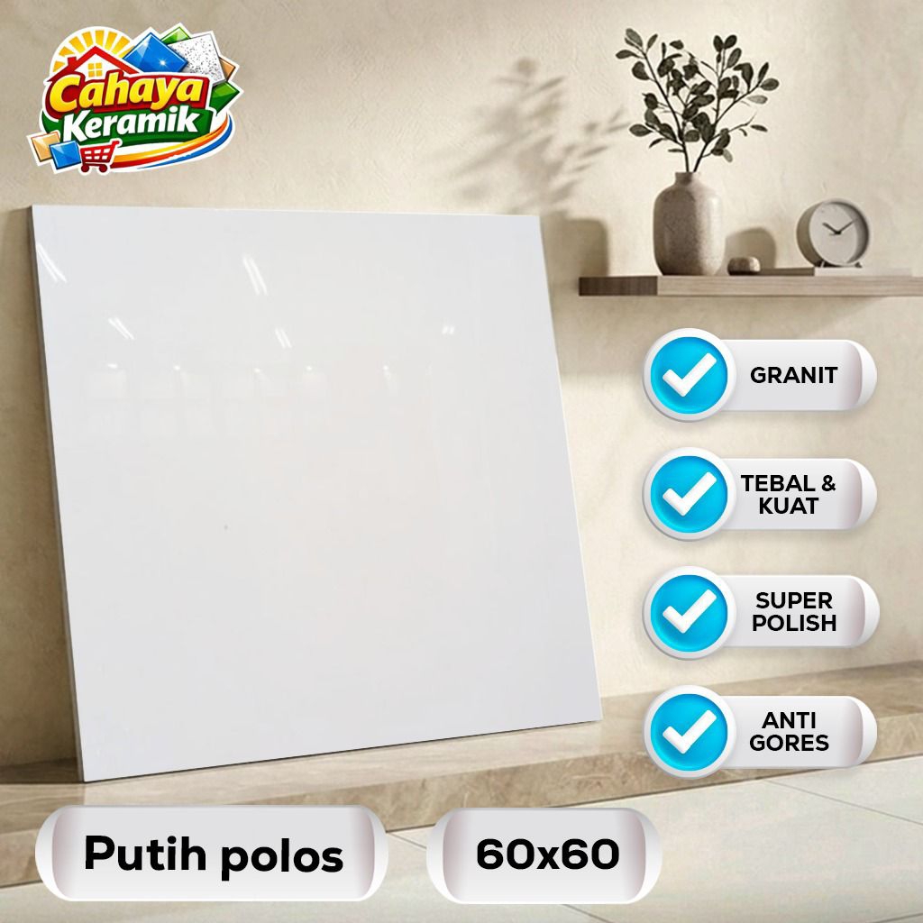 Granit Lantai Polos  Putih Polos 60x60 Kilap