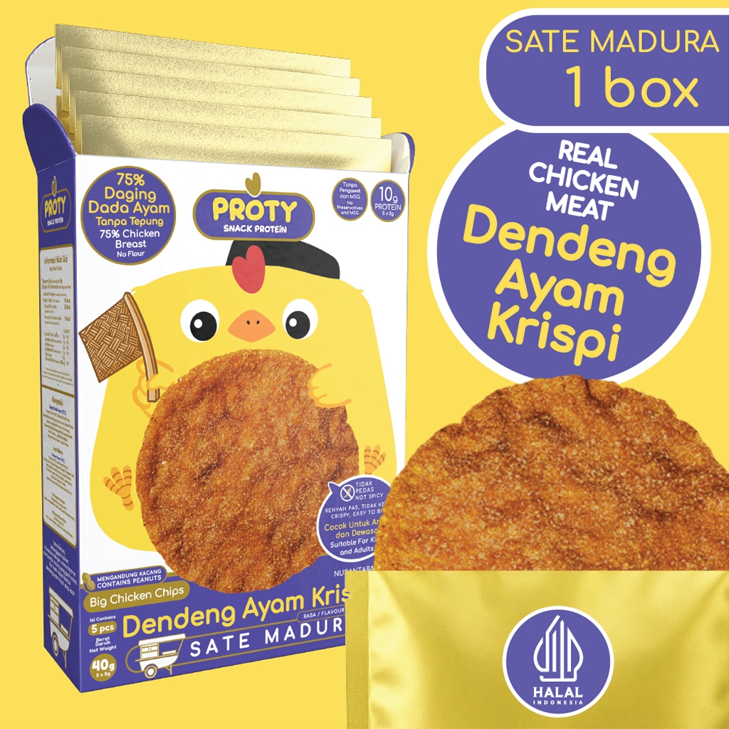 PROTY Smoky Sate Madura (1Box) Dendeng Ayam Krispi Nusantara Cemilan Premium Anak Sehat Protein