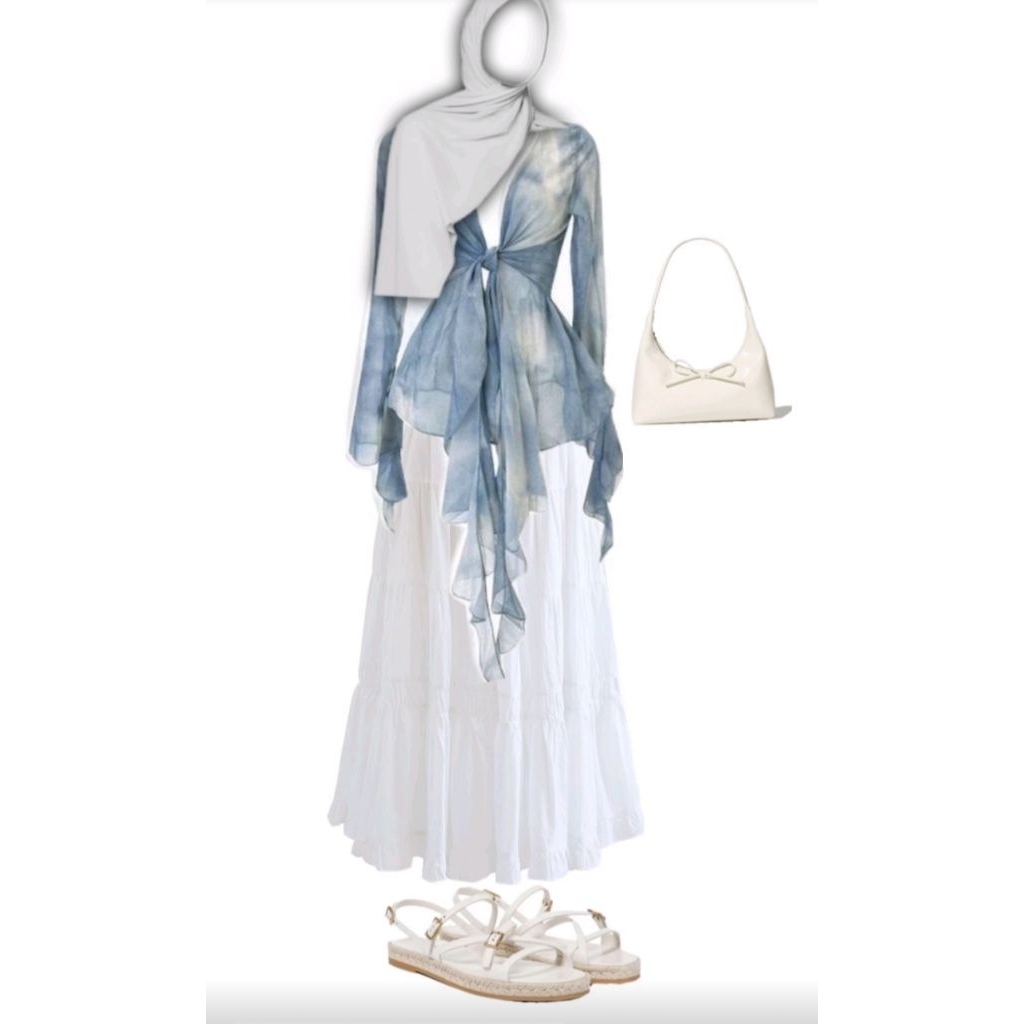 Setelan Hijab Kasual Elegan - Atasan Tie-Dye & Rok Putih Flowy