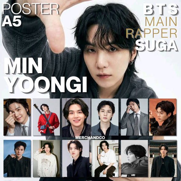 (12 pcs) A5 POSTER SUGA BTS / MIN YOONGI BANGTAN / AGUST D / POSTER MINI AESTHETIC /  FAN MADE / NON