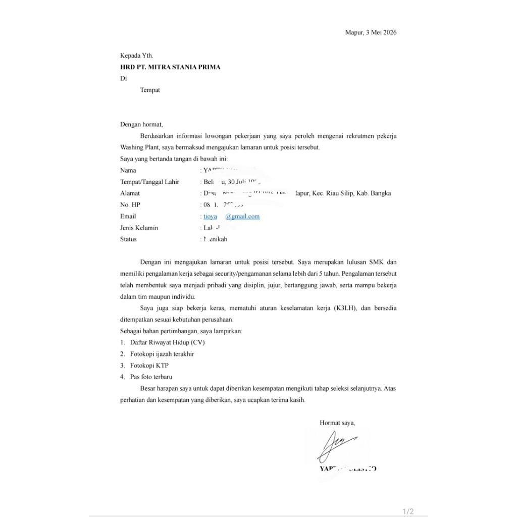 Jasa Ketik Surat Lamaran dan CV Bahasa Indonesia - Desain Profesional, Format Mudah Diedit, Gratis R