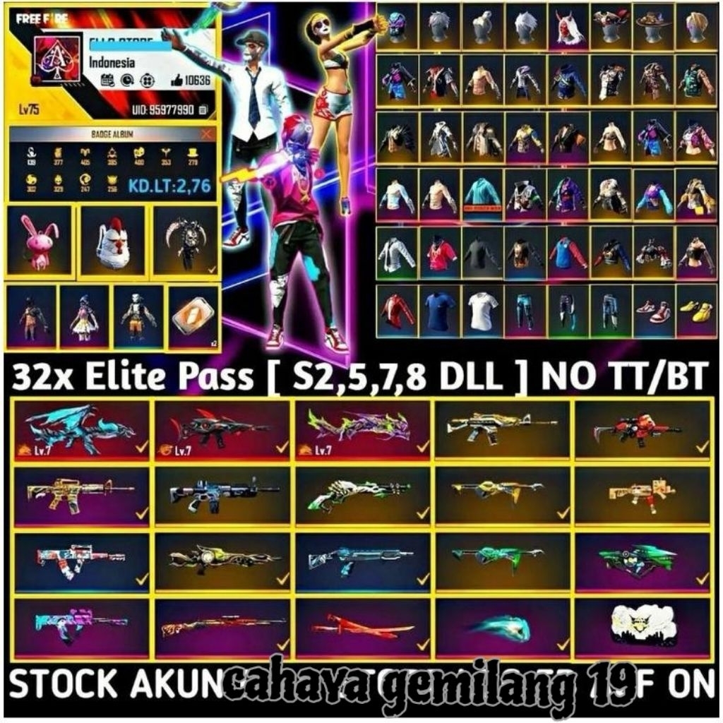 paling digemari akun ff shultan old,season,SG,elitpass