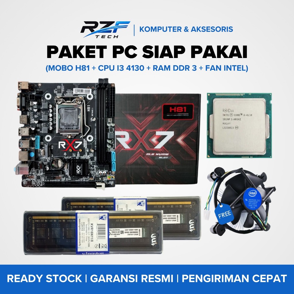 Paket Motherboard H81 RX7 Socket LGA 1150 Ram DDR3 NVME HDMI VGA Gigabit Lan / Paket Intel Core i3 4