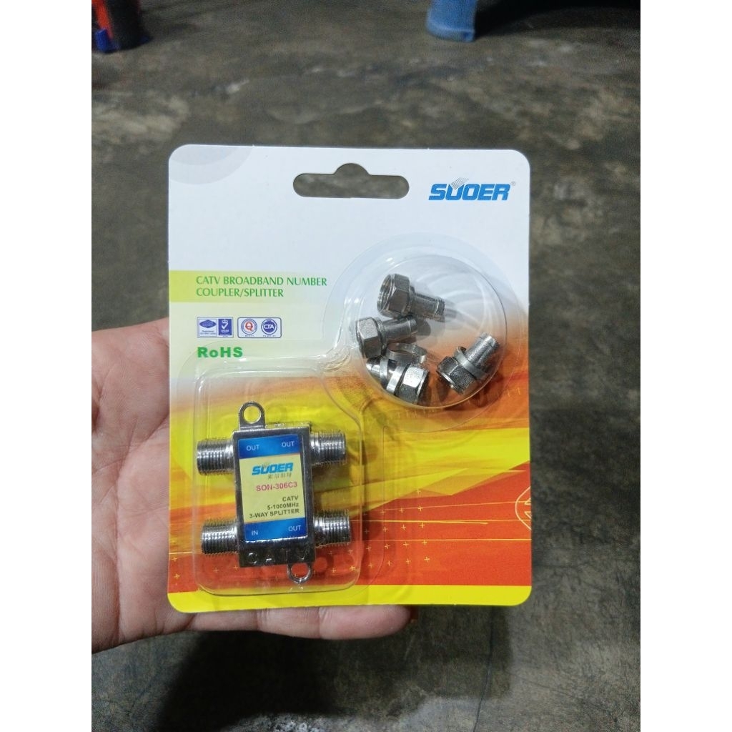 Suoer Splitter 3 Way / Splitter Cabang Pembagi Penguat Antena TV Output - Splitter 3 Way