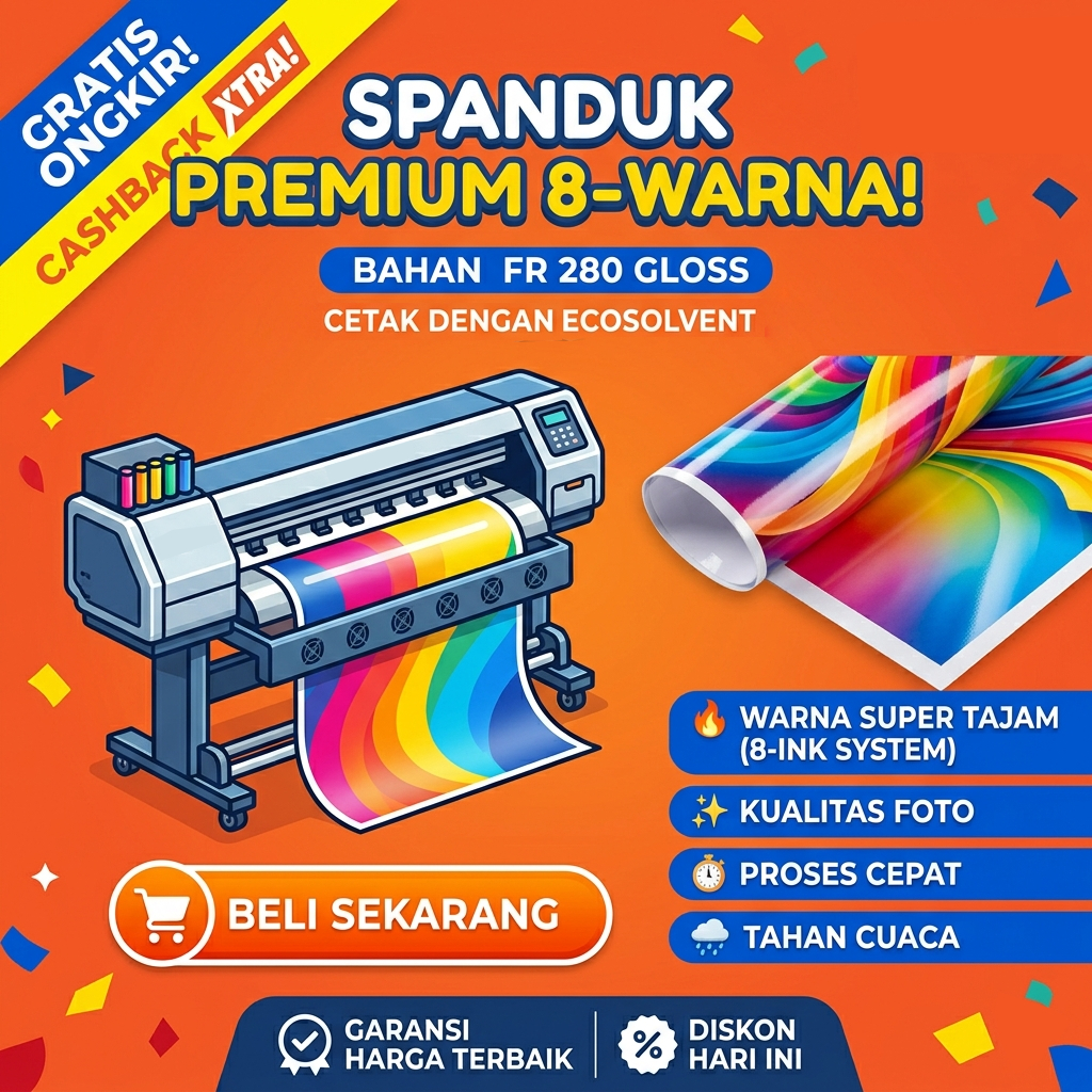 [PREMIUM QUALITY] Cepat dan Murah Cetak Spanduk Banner FR 280 Glossy - Mesin 8 Warna Ecosolvent High