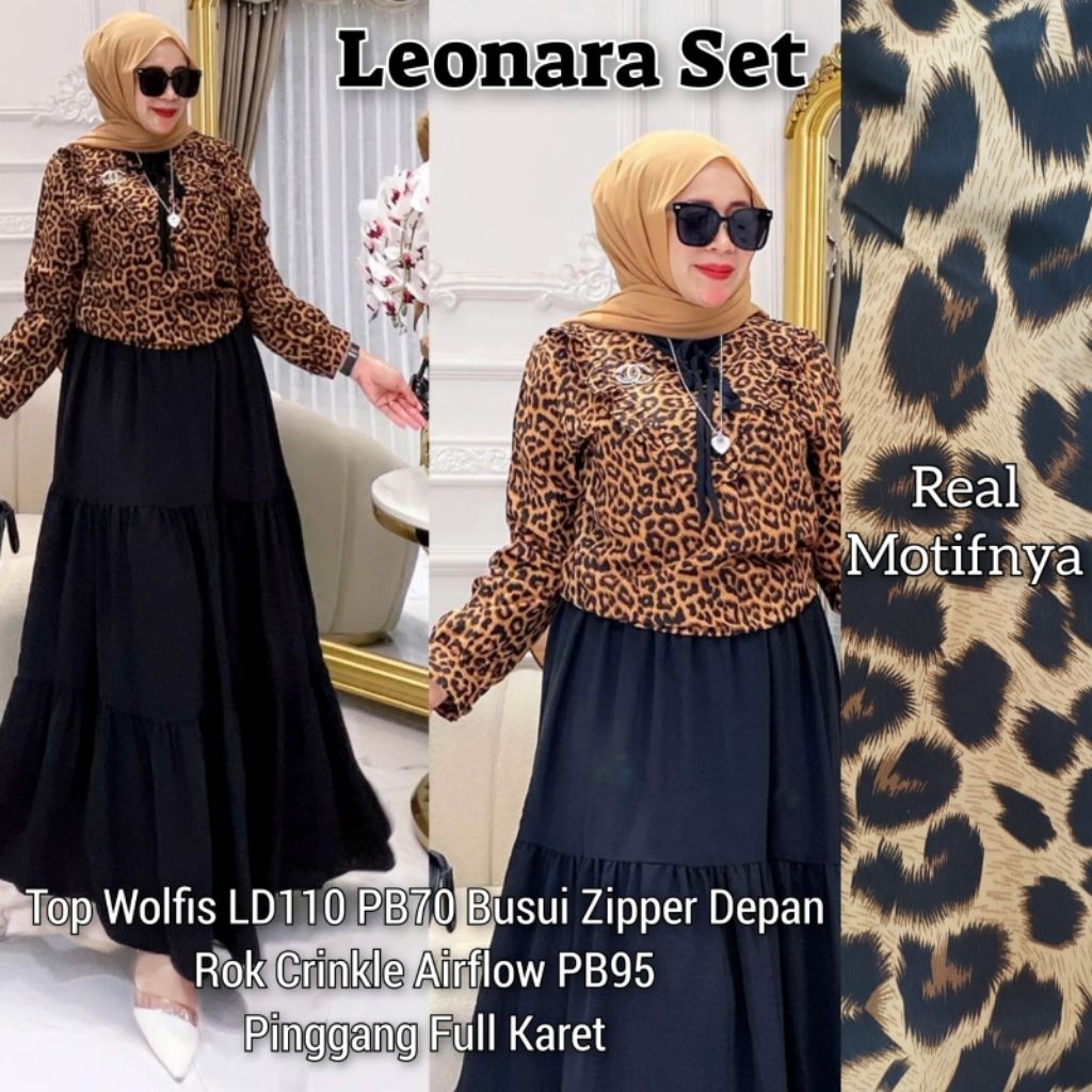 Leonara Set Rok Leopard Motif Macan Fashion Wanita  One set Kekinian