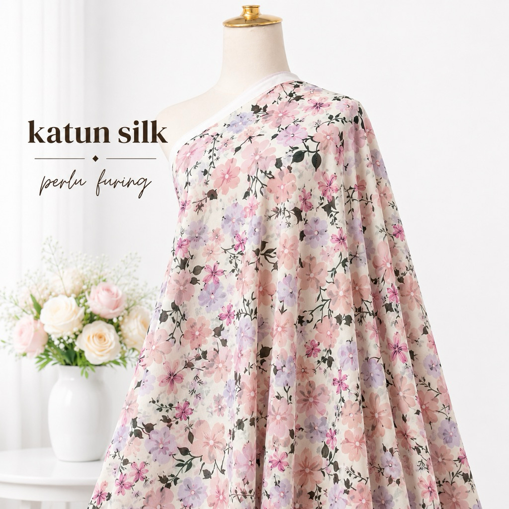 kain katun silky semi sutra motif bunga