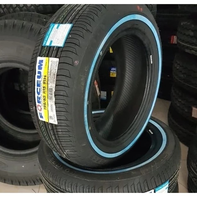 Ban mobil tubles list putih ukuran 195/65 R15 FORCEUM ECOSA WLW Ban mobil empuk Ring 15 garis putih