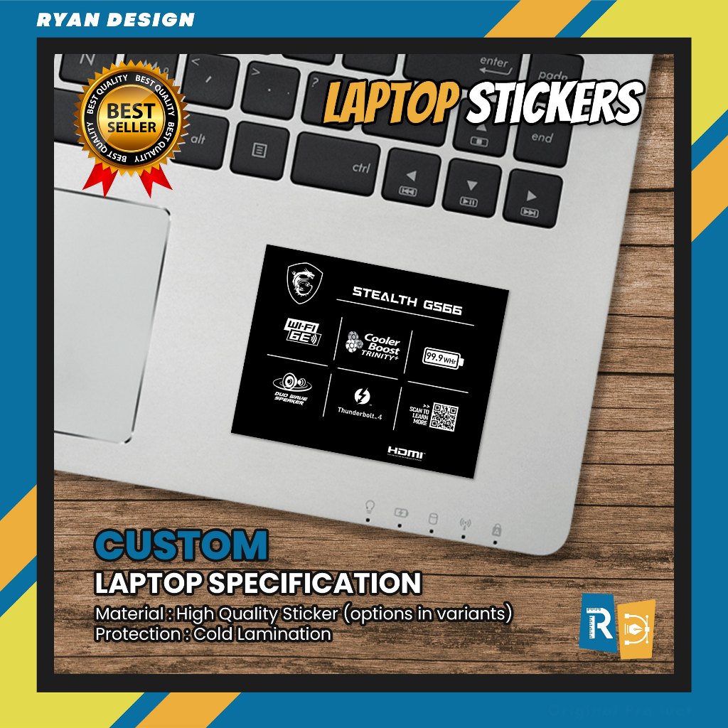 Stiker Logo Laptop MSI Stealth GS66 Stiker Spesifikasi Fitur Laptop (Unofficial)