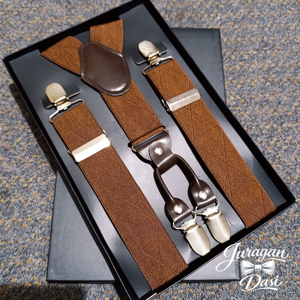 Fashion Pria Ikat Pinggang Suspender Pria Dewasa Coklat
