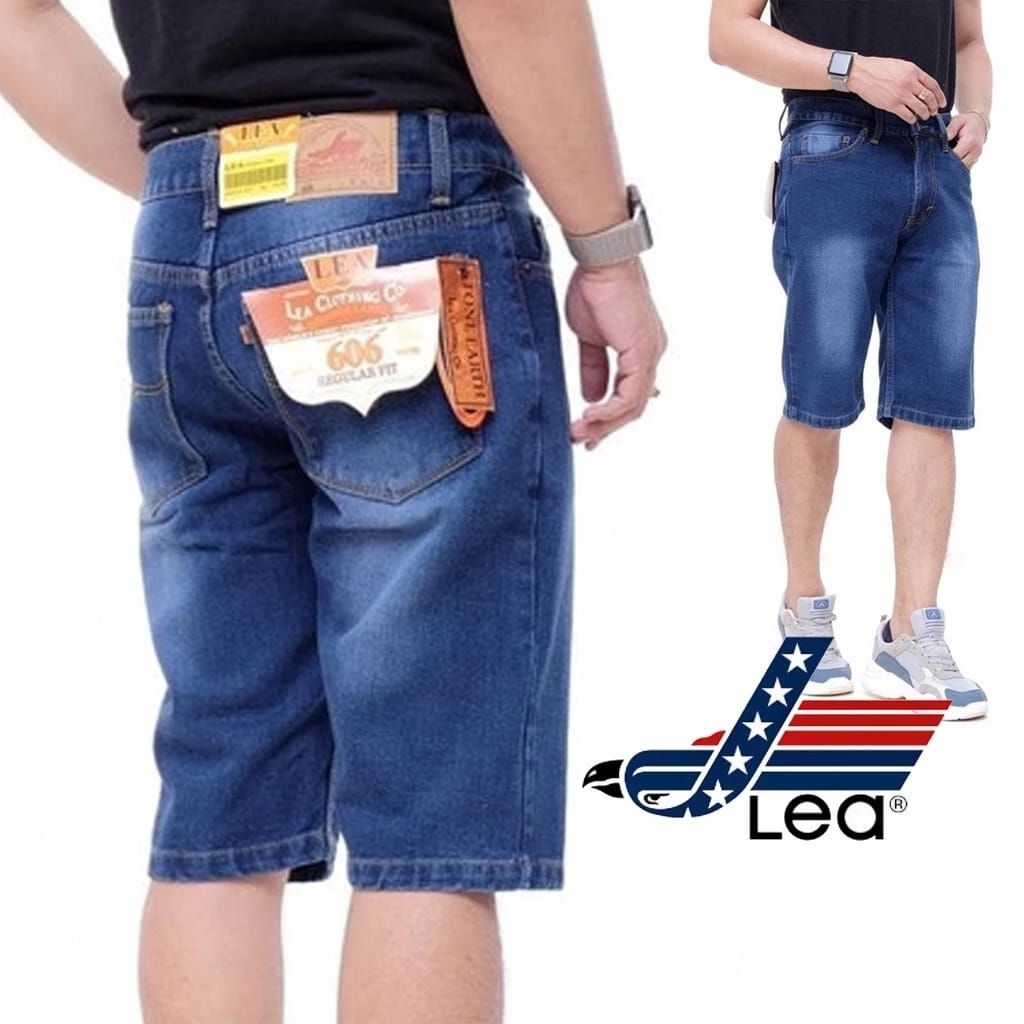 Celana jeans pendek pria Lea 606 celana jeans pria pendek bawah lutut