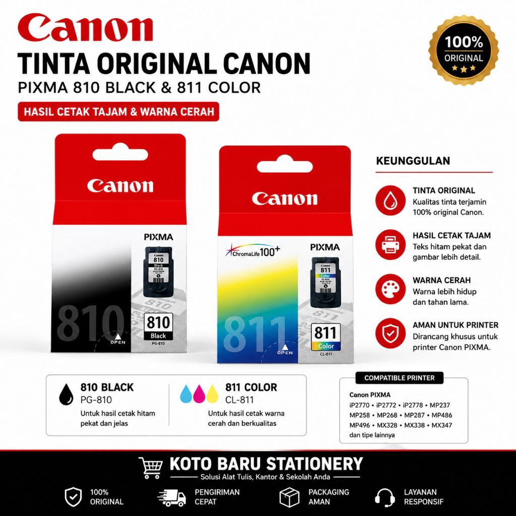 Tinta Canon Cartridge Pixma 810 Black -811 Color  Cartridge  Original for IP2770