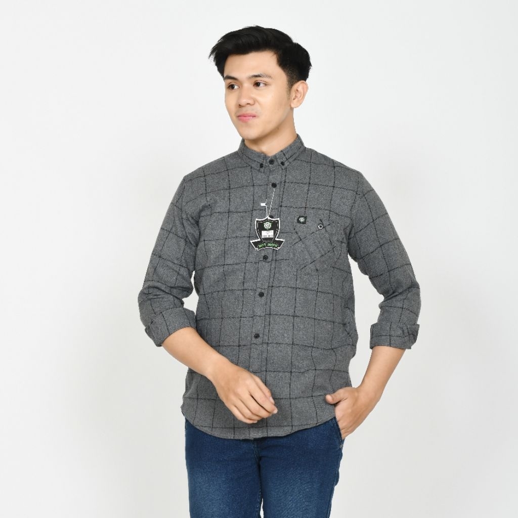 KEMEJA FLANEL ABU GARIS HITAM PANJANG LIMITED EDITION