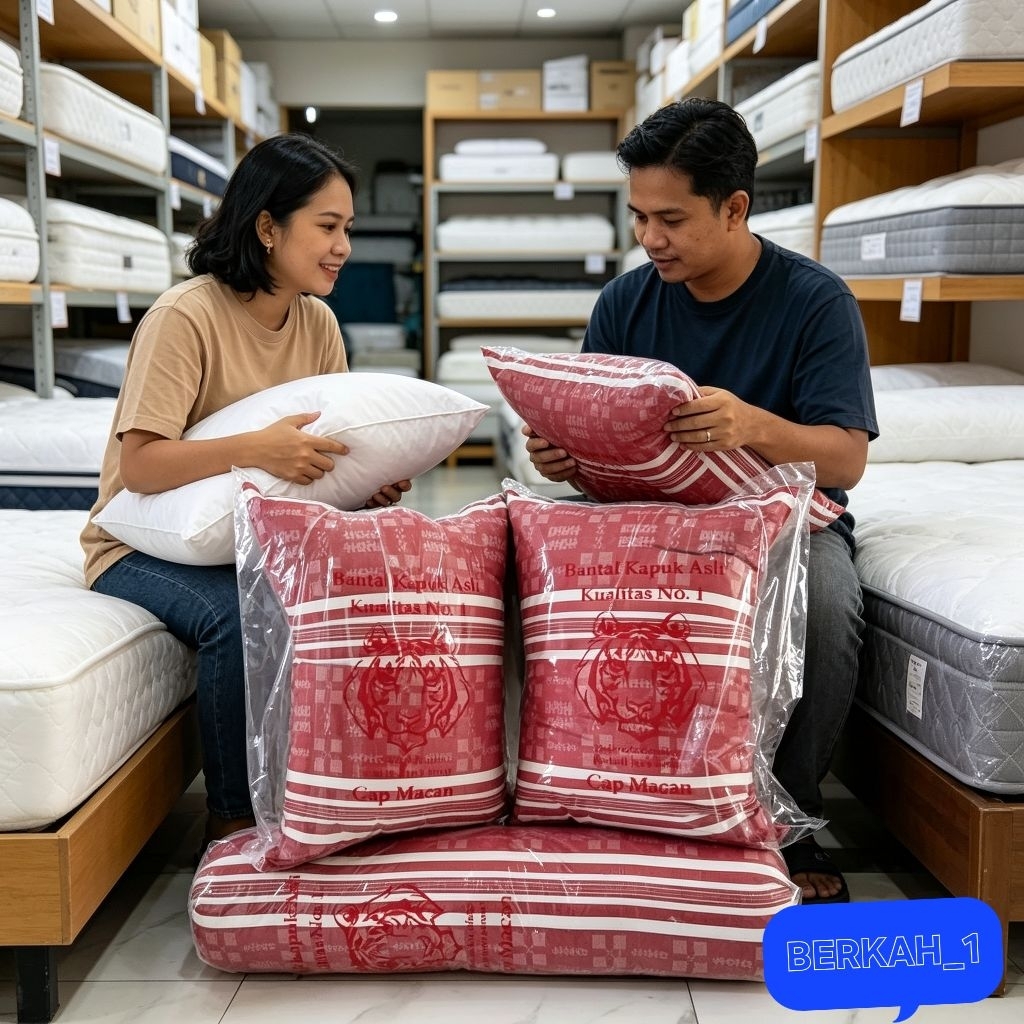 Paket Bantal Kapuk dan Guling Kapuk Asli Cap Macan Padat Tebal Empuk