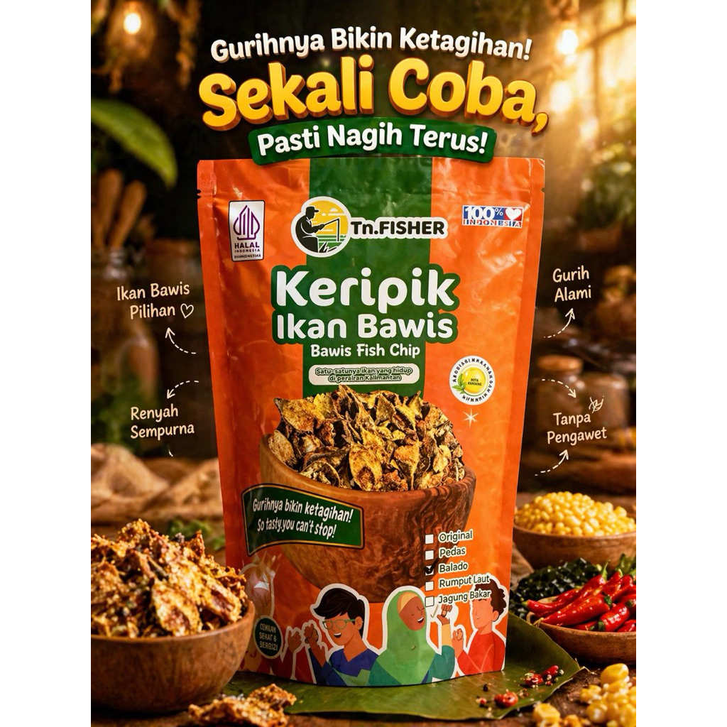 Keripik ikan / keripik ikan bawis/ oleh oleh kalimantan/ oleh oleh khas Bontang/ Cemilan sehat & ber