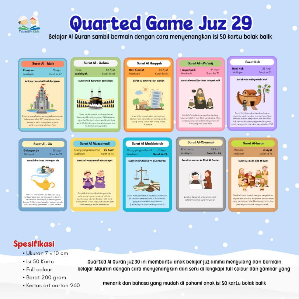Quarted Game Al Quran juz 29 Flashcard Al Quran juz 29 isi 50 psc
