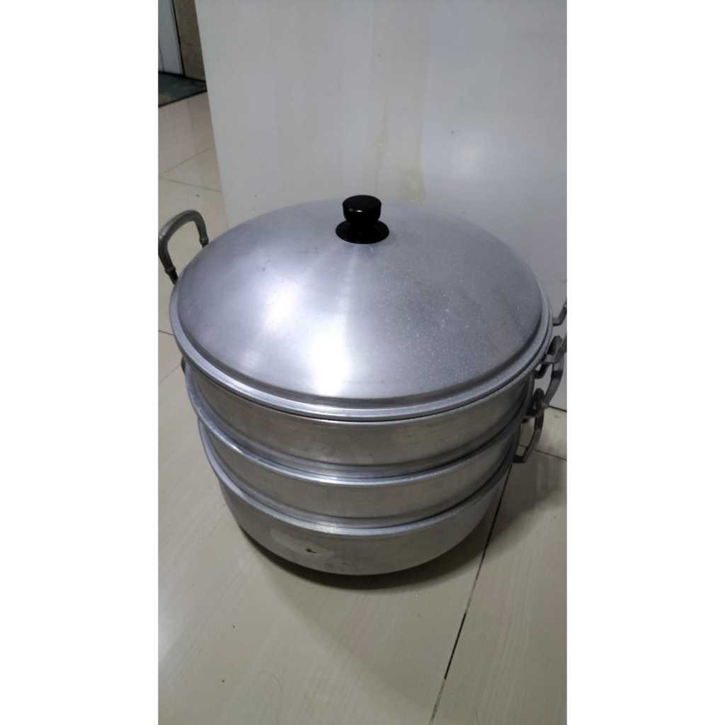 panci kukus tiga susun ukuran besar diameter 41 cm, bahan aluminium, murah bekas terawat